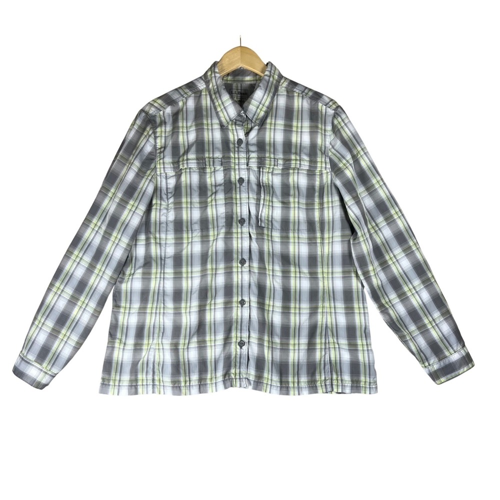 LL Bean Mens XL Regular Technical Hiking Shirt Plaid Outdoor Roll Tab Camping
